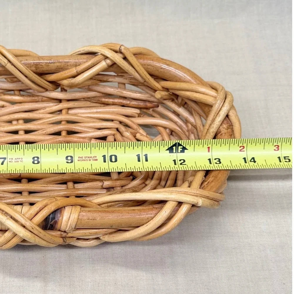 Vintage Natural Woven Rattan Wicker Oval Bread Fruit Basket Tray Co Decorn